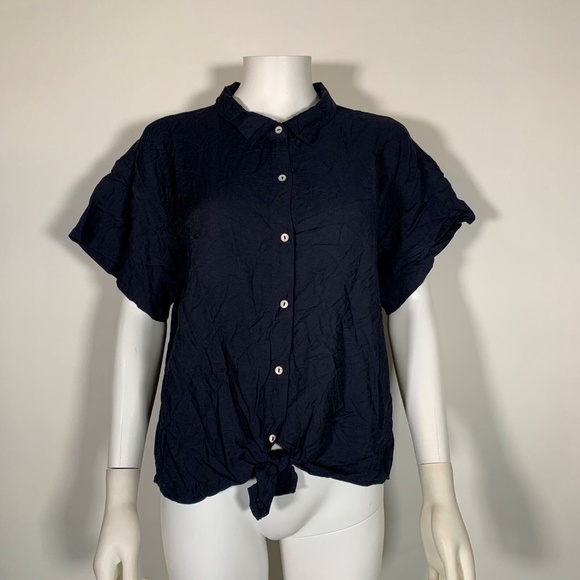 Vince Camuto Top Blouse Navy Blue Tie Front Sz XL - Picture 3 of 6